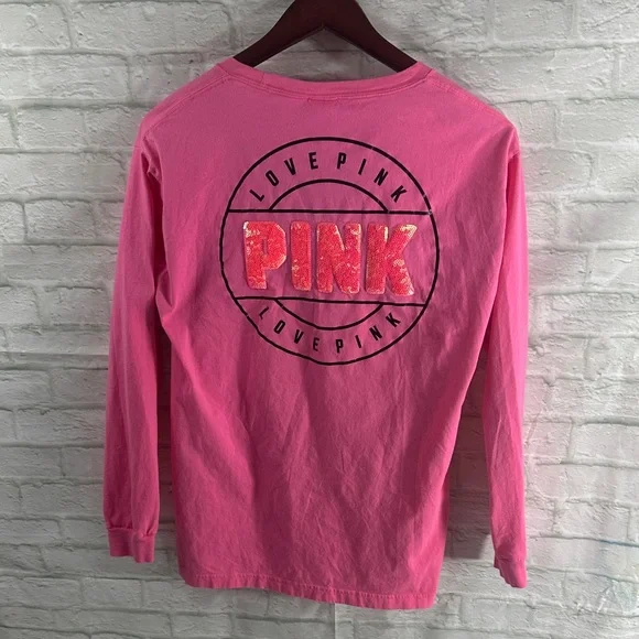 PINK Victoria's Secret Bright Pink Tee with Pink Sequin Detail - Picture 4 of 4
